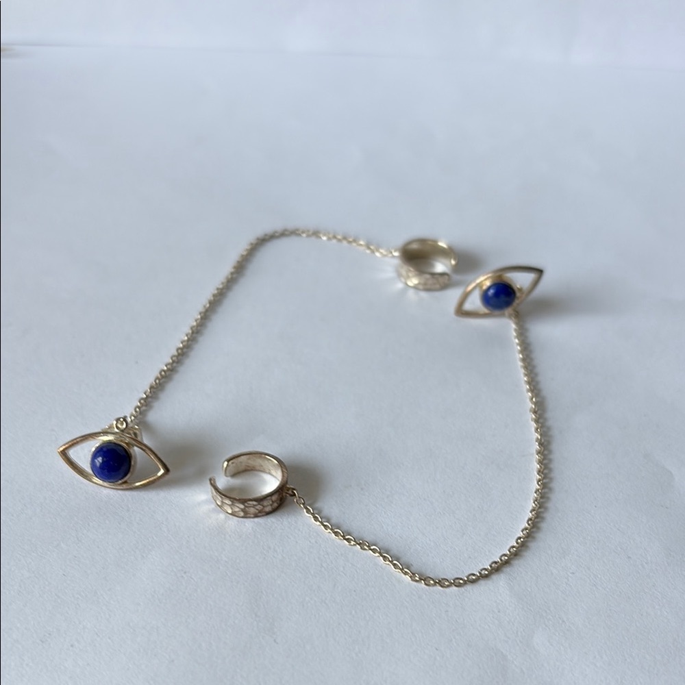 Sterling Silver Evil Eye Lapis Cuff Earrings